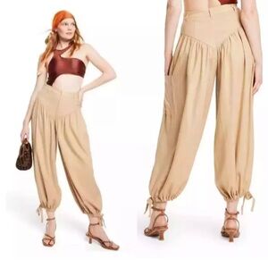 Fe Noel x Target Women's Linen Blend High Rise Yoke Pants Khaki